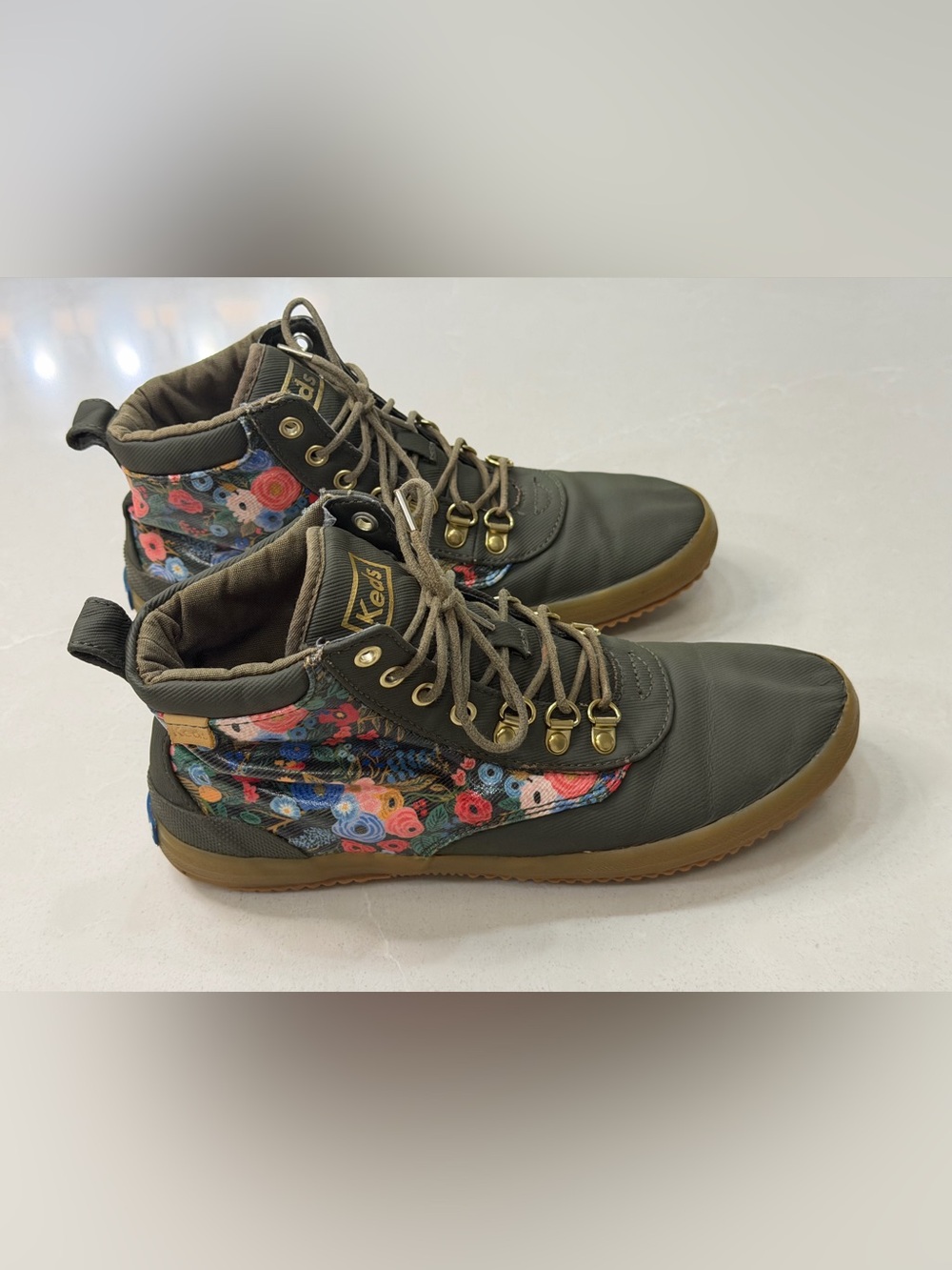 Keds x Rifle Paper Co. Scout Boot Garden Party Olive Green Floral Sneakers 7.5
